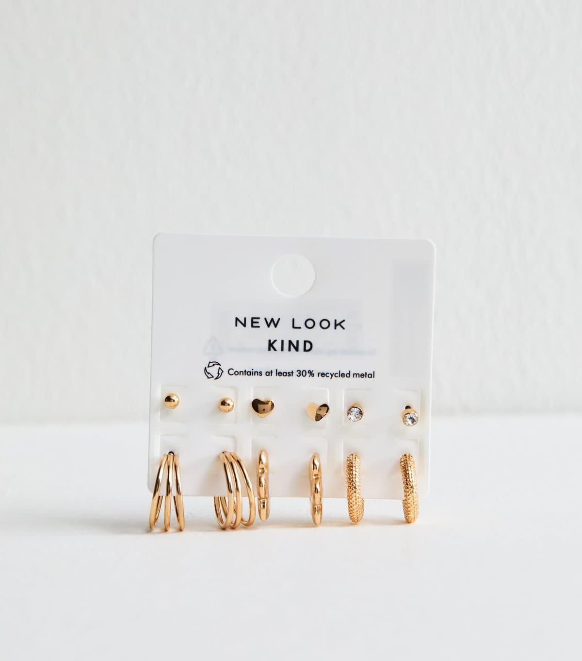 New Look Pack of 6 Gold Tone Mini Hoop and Stud Earrings New Look