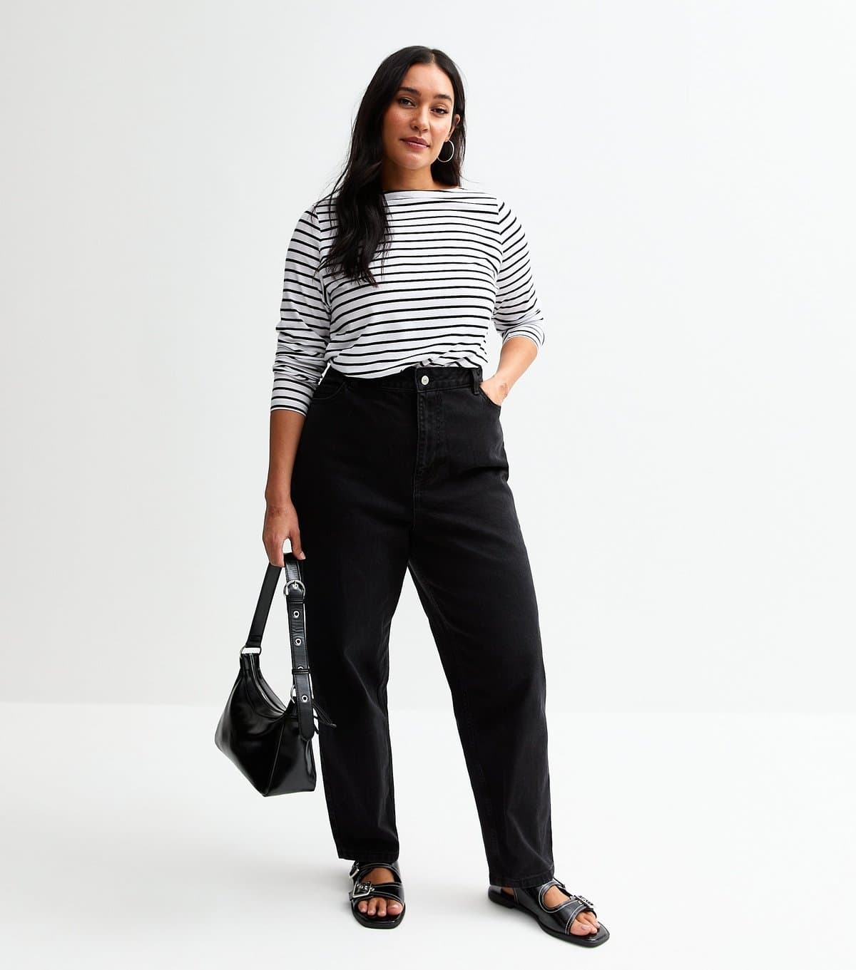 New Look Women's Plus Size Black High Waist Mom Jeans Curves New Look