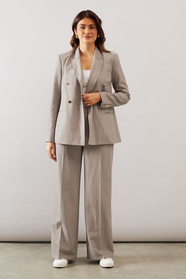 Wallis Wallis Women's Double Breasted Pinstripe Blazer in Grey - 2