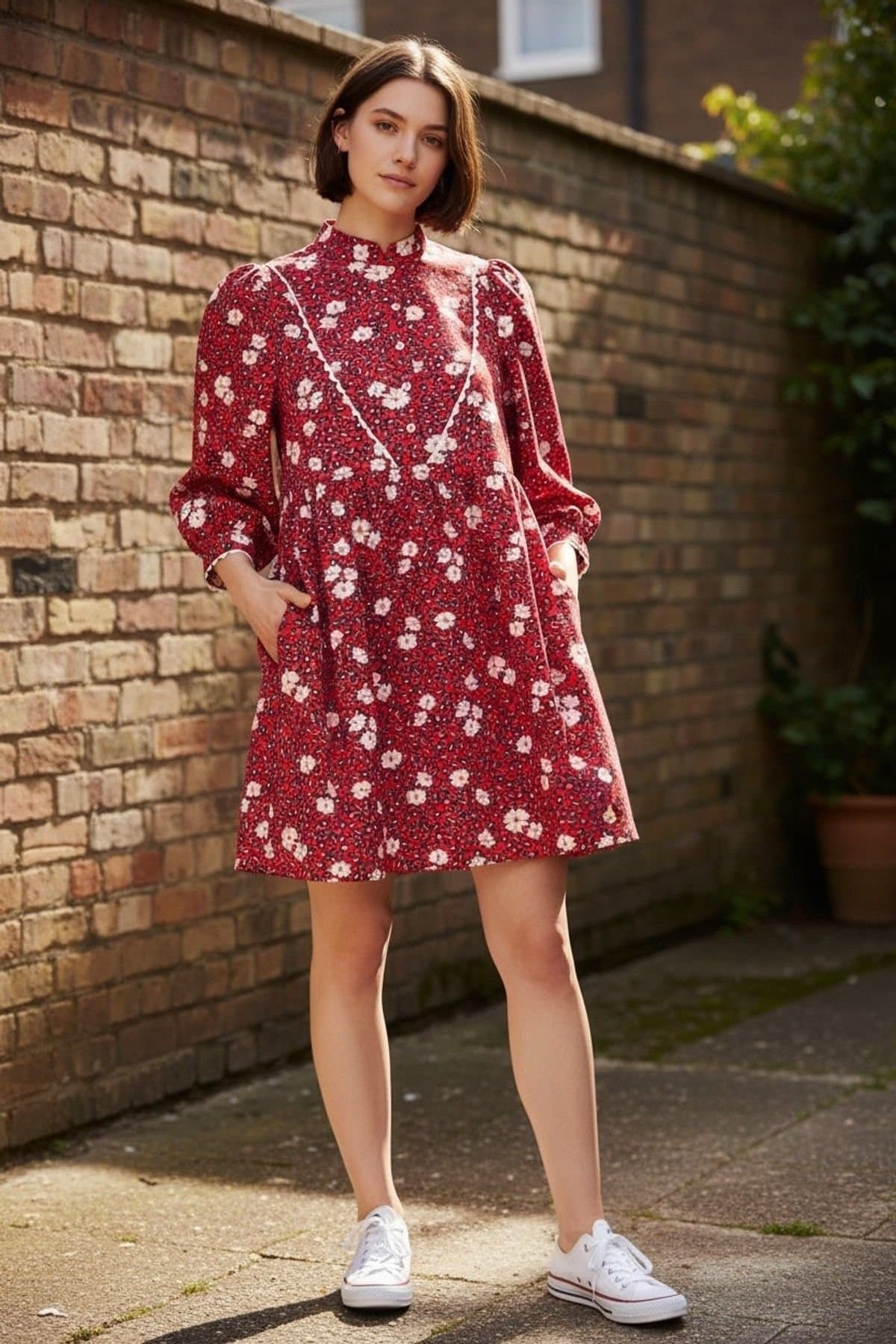 Louche Louche Women's Suzanne Roaring Daisy Print Long Sleeve Mini Dress - Red