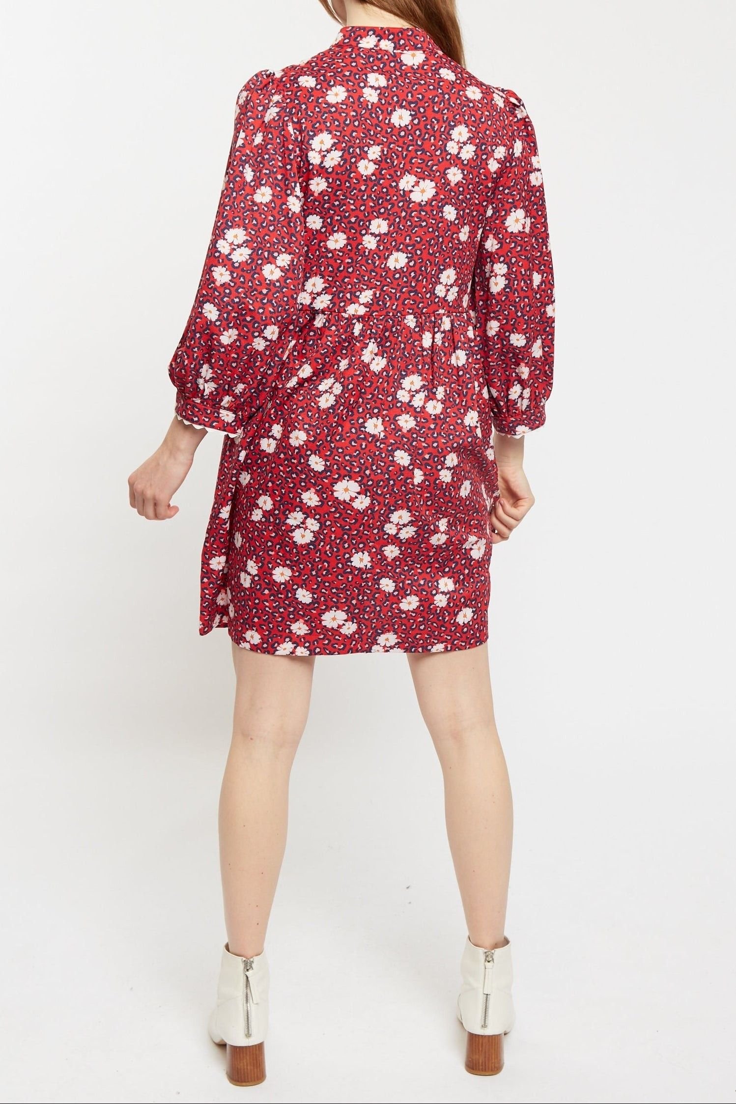 Louche Louche Women's Suzanne Roaring Daisy Print Long Sleeve Mini Dress - Red - 2