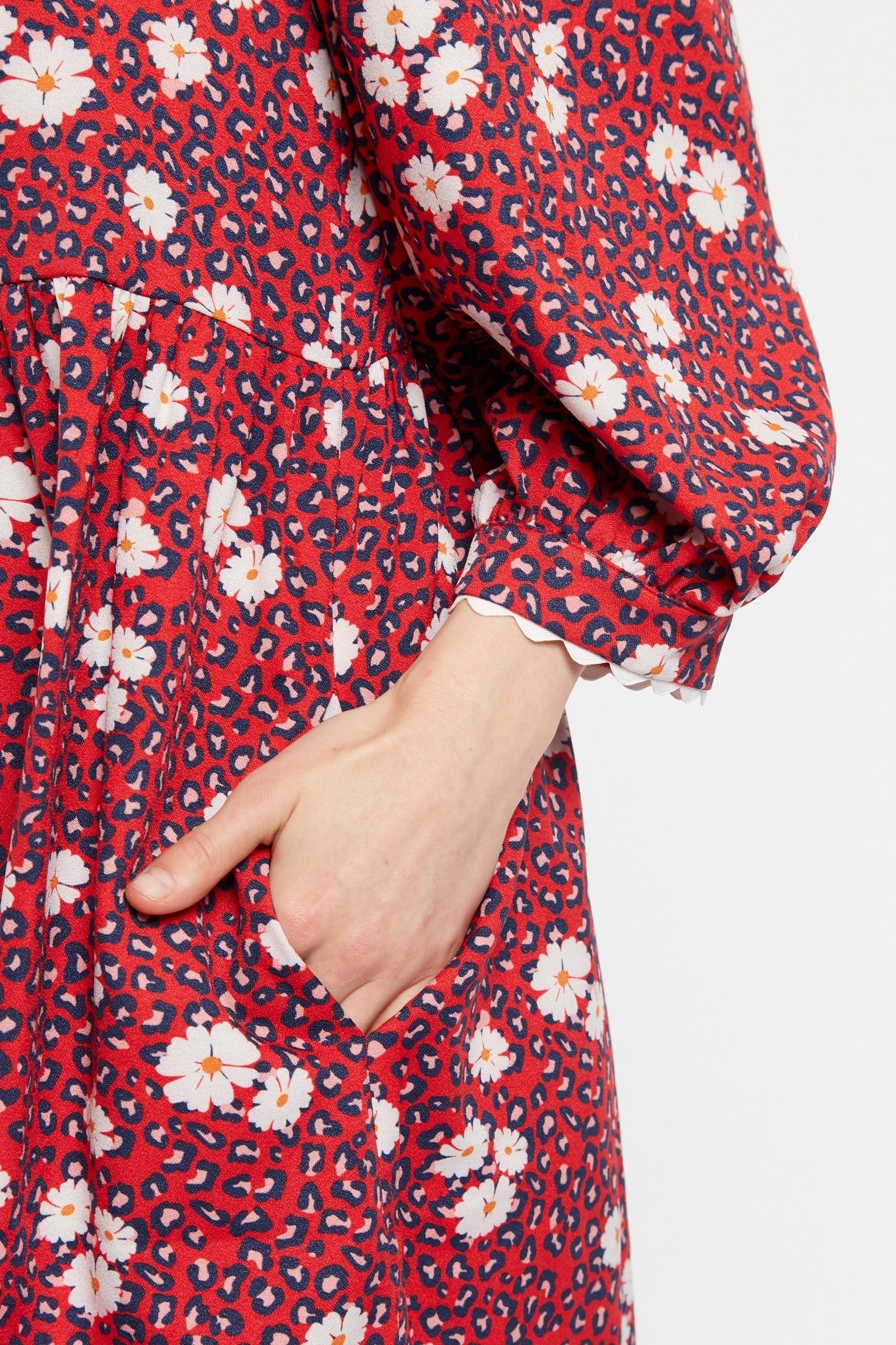 Louche Louche Women's Suzanne Roaring Daisy Print Long Sleeve Mini Dress - Red - 3