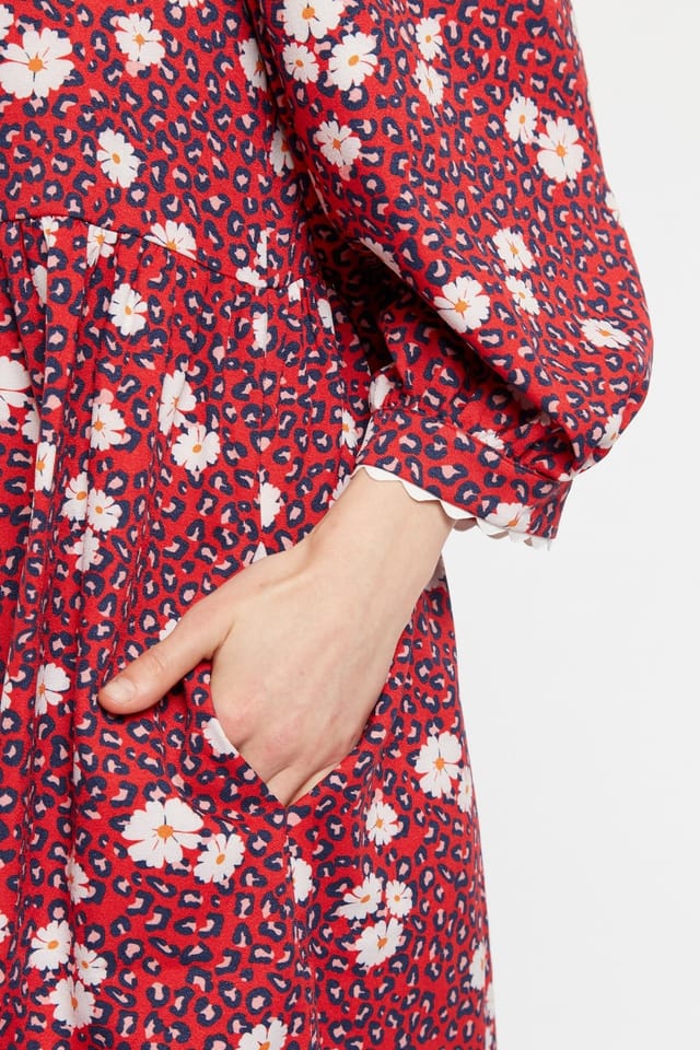 Louche Louche Women's Suzanne Roaring Daisy Print Long Sleeve Mini Dress - Red - 3