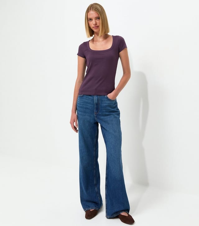 New Look Women's Dark Purple Cotton Rich Square Neck T-Shirt New Look - 3