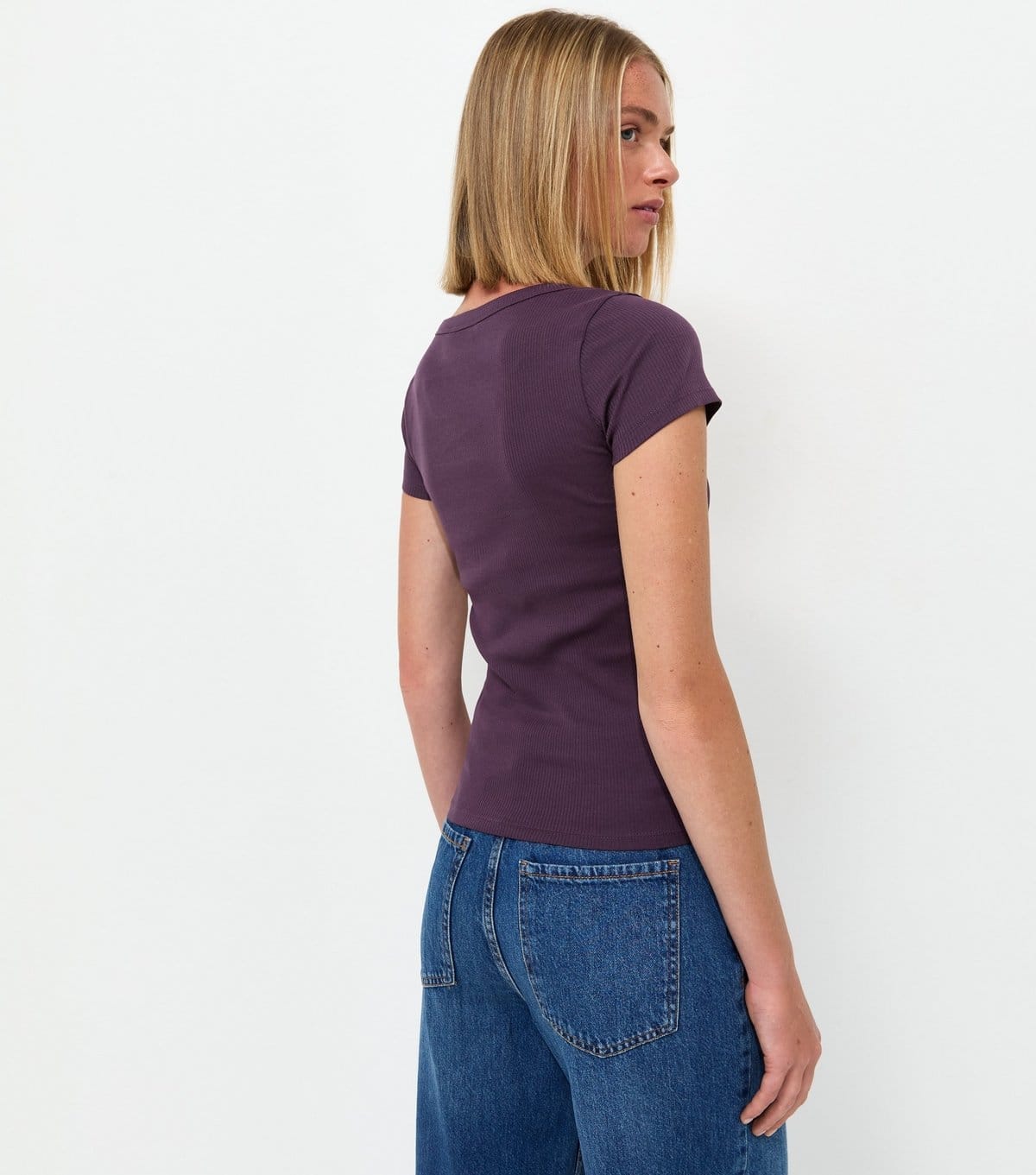 New Look Women's Dark Purple Cotton Rich Square Neck T-Shirt New Look - 4