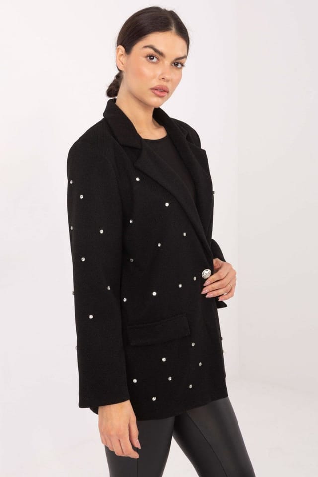 Love Lace Love Lace Women's Embellished Notched Lapel Blazer in Black - 3