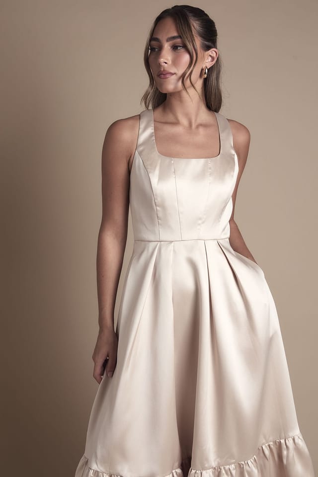 Coast Coast Women's Twill Strapless Full Skirted Bridesmaid Dress in Champagne - 3
