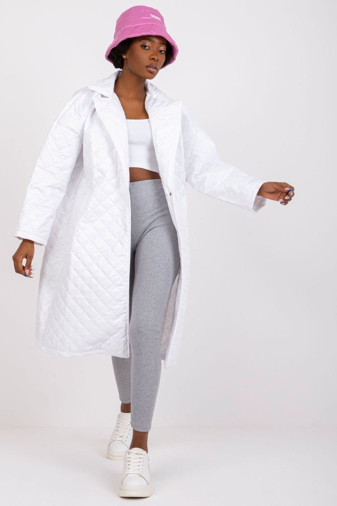 Love Lace Love Lace Women's Quilted Long Sleeve Press Stud Coat in White