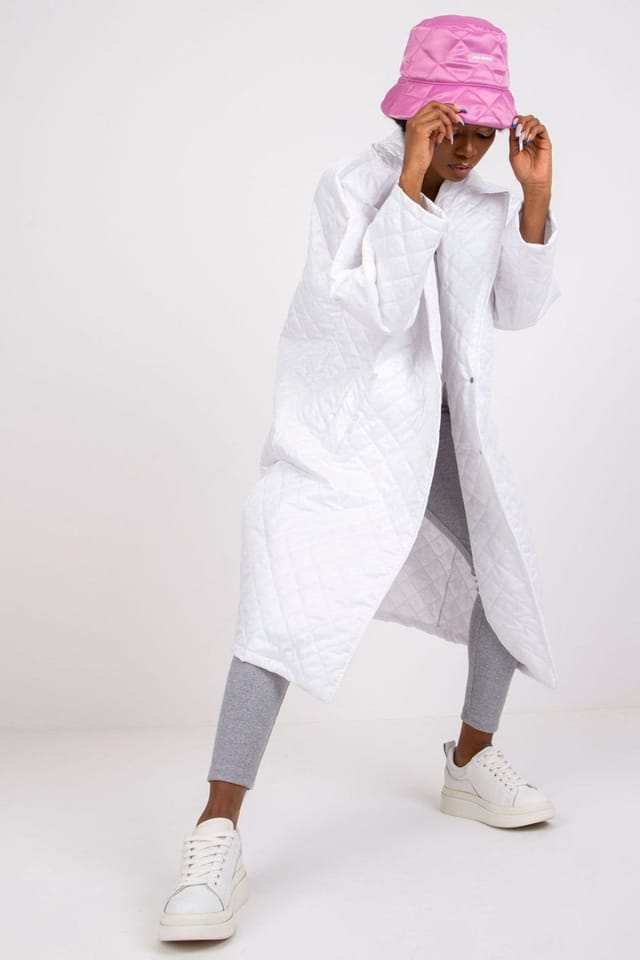 Love Lace Love Lace Women's Quilted Long Sleeve Press Stud Coat in White - 2