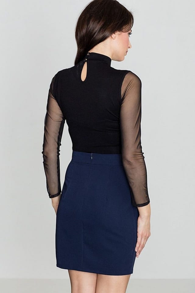 Love Lace Love Lace Women's Asymmetrical Front Pencil Belted Skirt in Blue - 2
