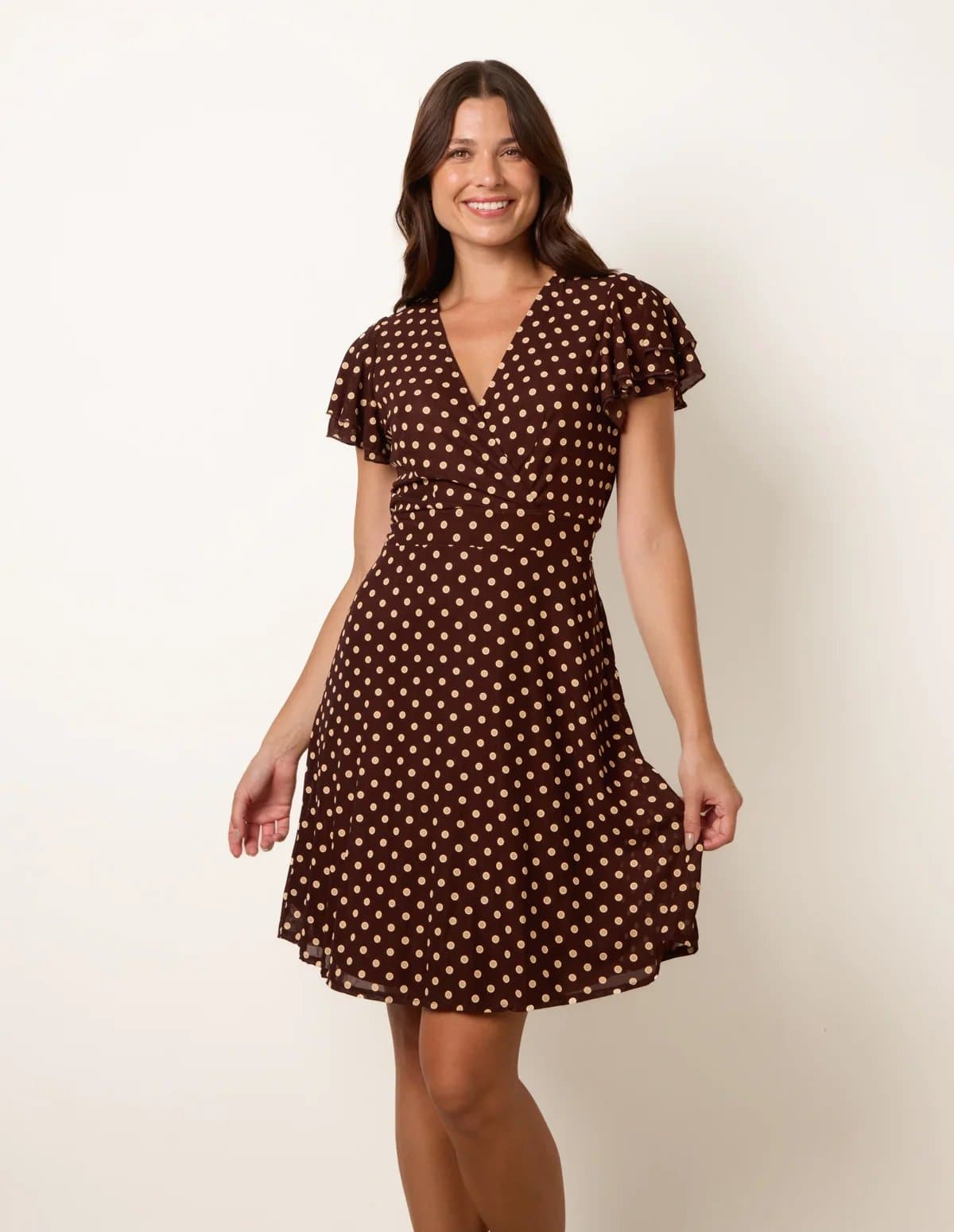Blue Vanilla Spot Mesh Frill Sleeve Dress