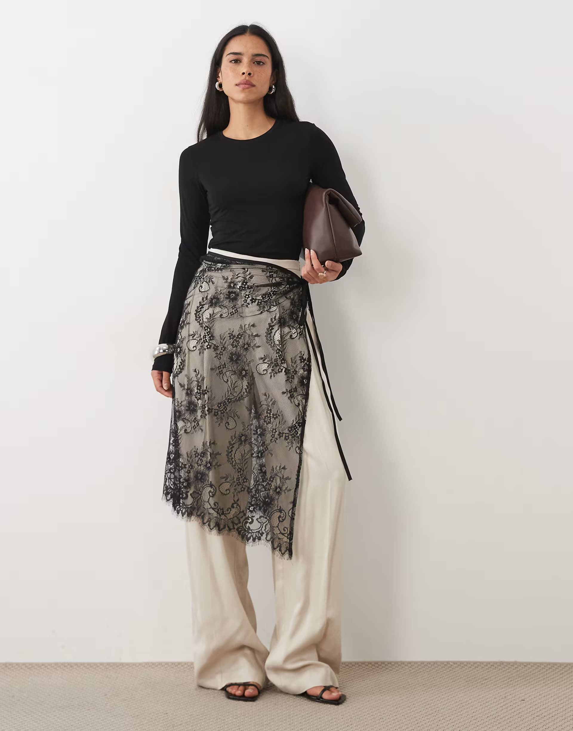 ASOS Vila sheer lace wrap skirt in black