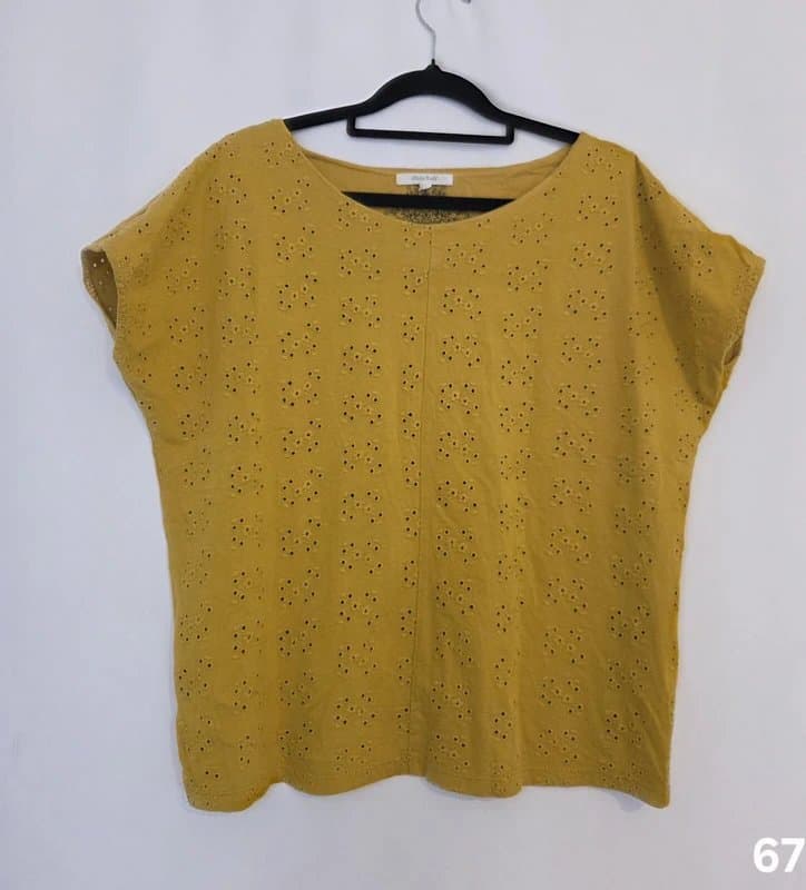 White Stuff Ladies size 12 White Stuff 100% Cotton Mustard Eyelet Short Sleeve Blouse top