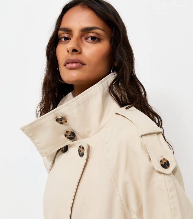 New Look Women's Stone Cotton Funnel Neck Tie Waist Trench Jacket New Look - 3