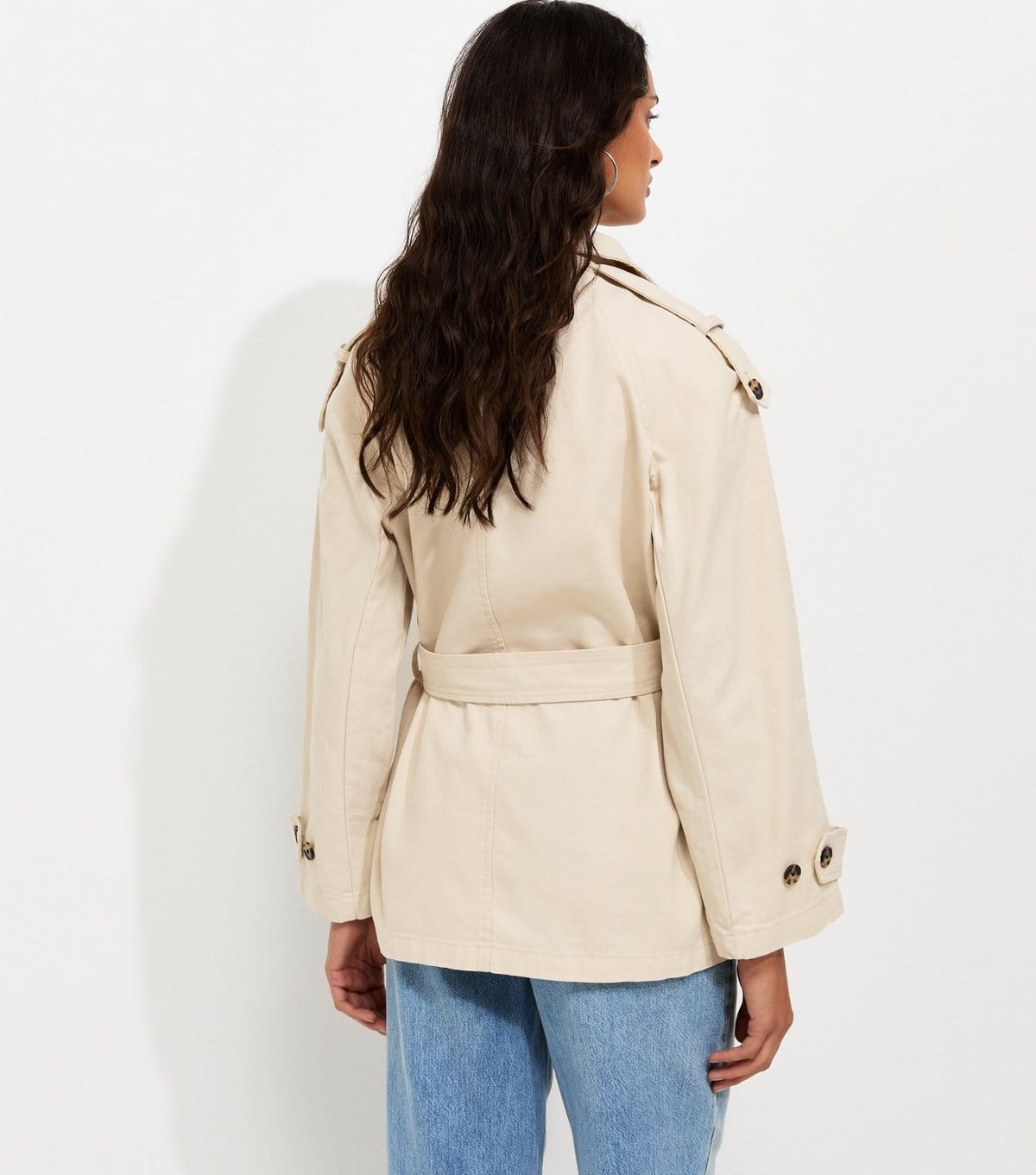New Look Women's Stone Cotton Funnel Neck Tie Waist Trench Jacket New Look - 4