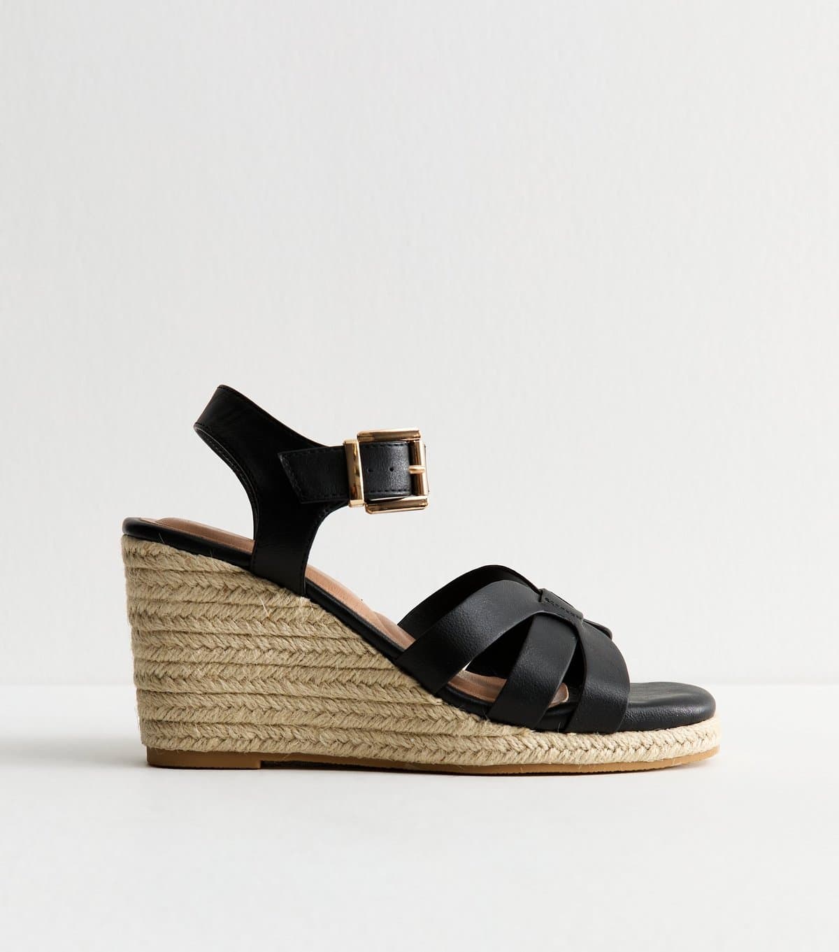 New Look Women's Wide Fit Black Multi Strap Faux Leather Wedge Sandals Vegan New Look