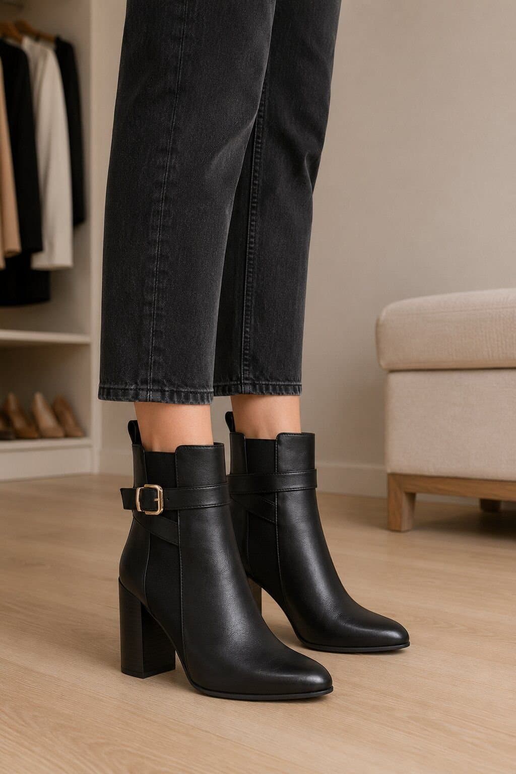 Truffle Collection Truffle Collection Women's Zip Ankle Boots Black Polyurethane Pointed Toe Block Heel Shoes