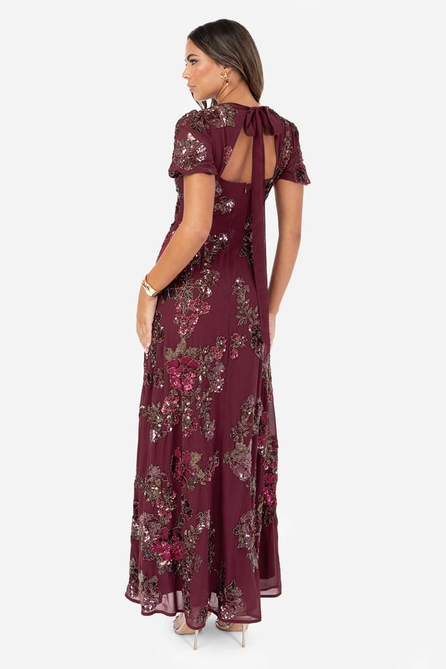 Maya Deluxe Maya Deluxe Women's Sequin Short Sleeve Tie Back Maxi Dress in Red - 2