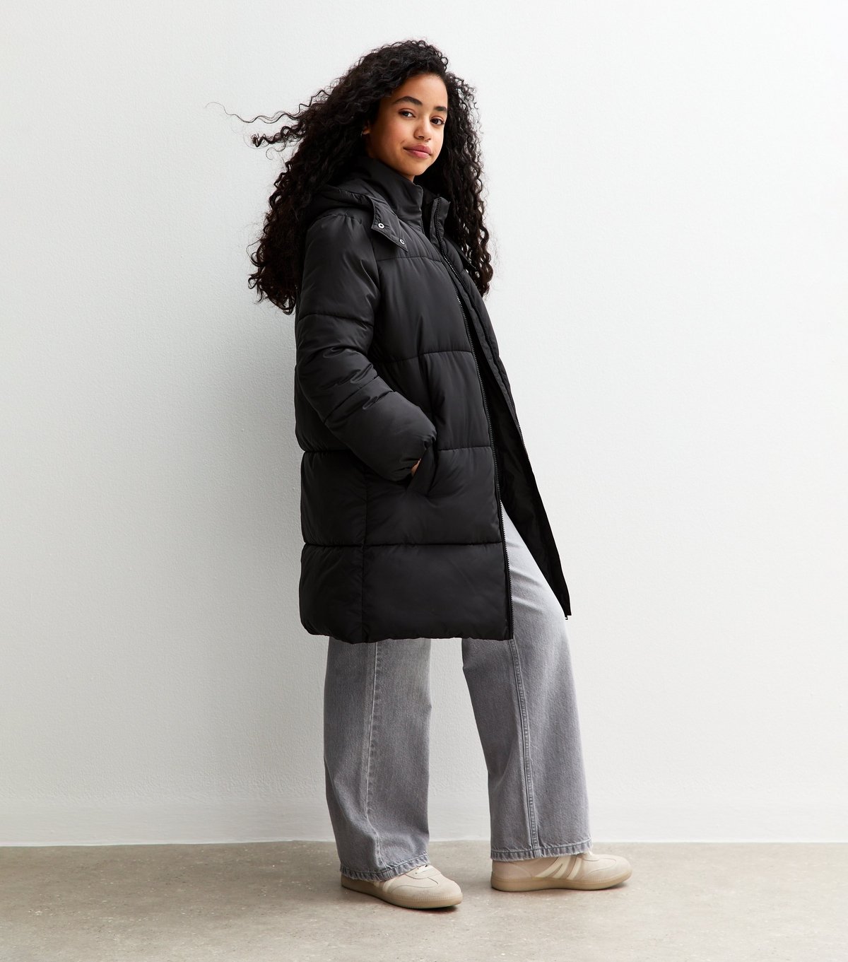 New Look Girls' Black Padded Midi Coat New Look - 1