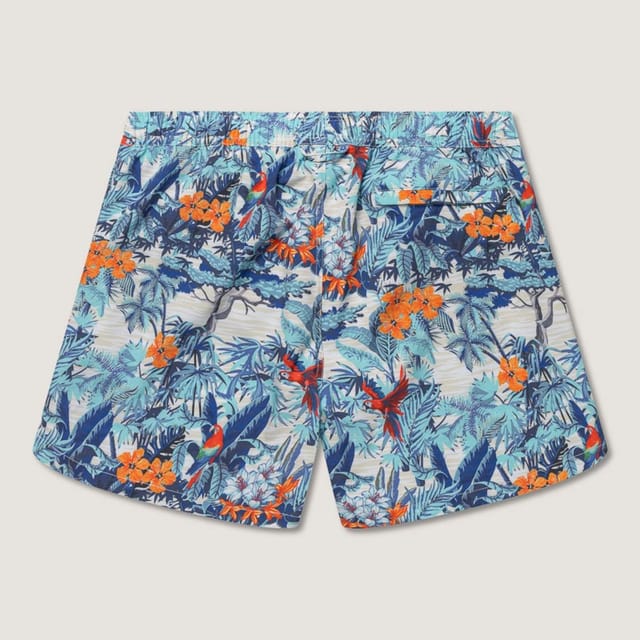 Panos Emporio Panos Emporio Men's Classic swimshort hibiscus in multi tropical scene with back pocket - 3