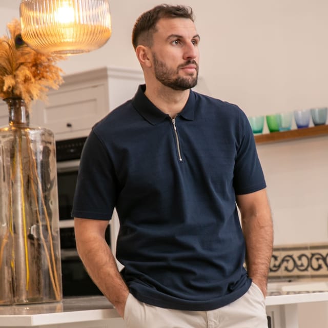 Peter Gribby Peter Gribby Men's Mens Bubble Stripe Zipper Polo in Navy - 2
