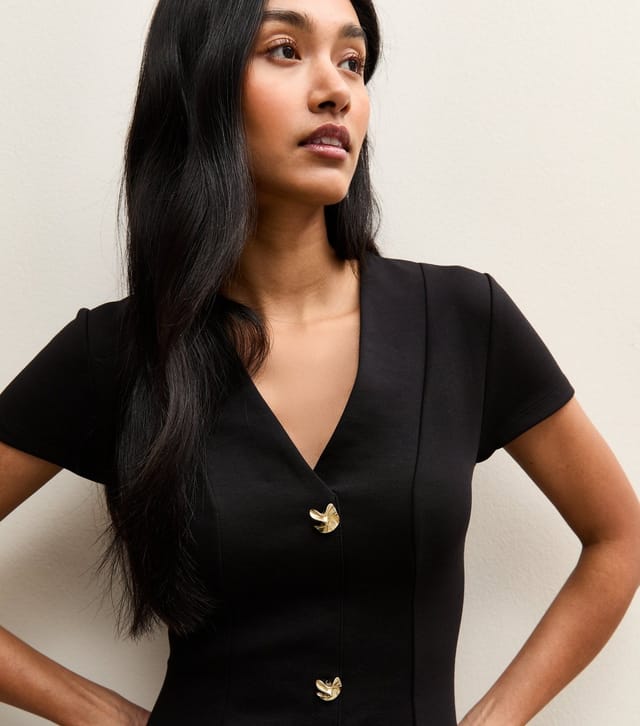 New Look Women's Black Abstract Button Short Sleeve Mini Dress New Look - 2