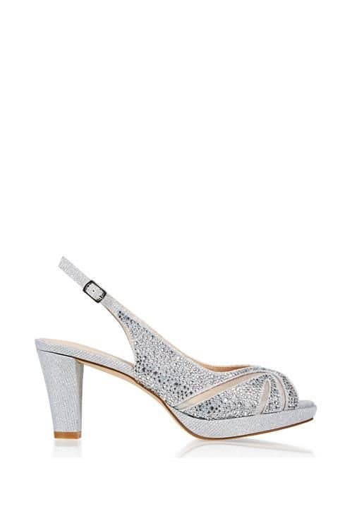 Paradox London Paradox London Women's Glitter 'Linda' Low Platform Sling Back Sandal in Silver