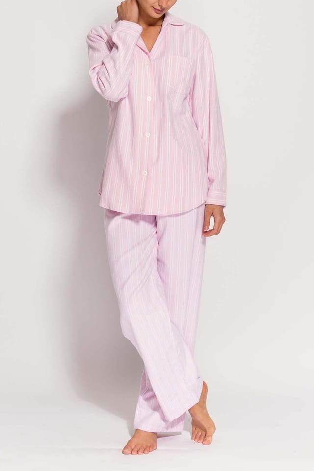 British Boxers British Boxers Women's "Westwood Pink" Stripe Brushed Cotton Pyjama Set in Light Pink - 2