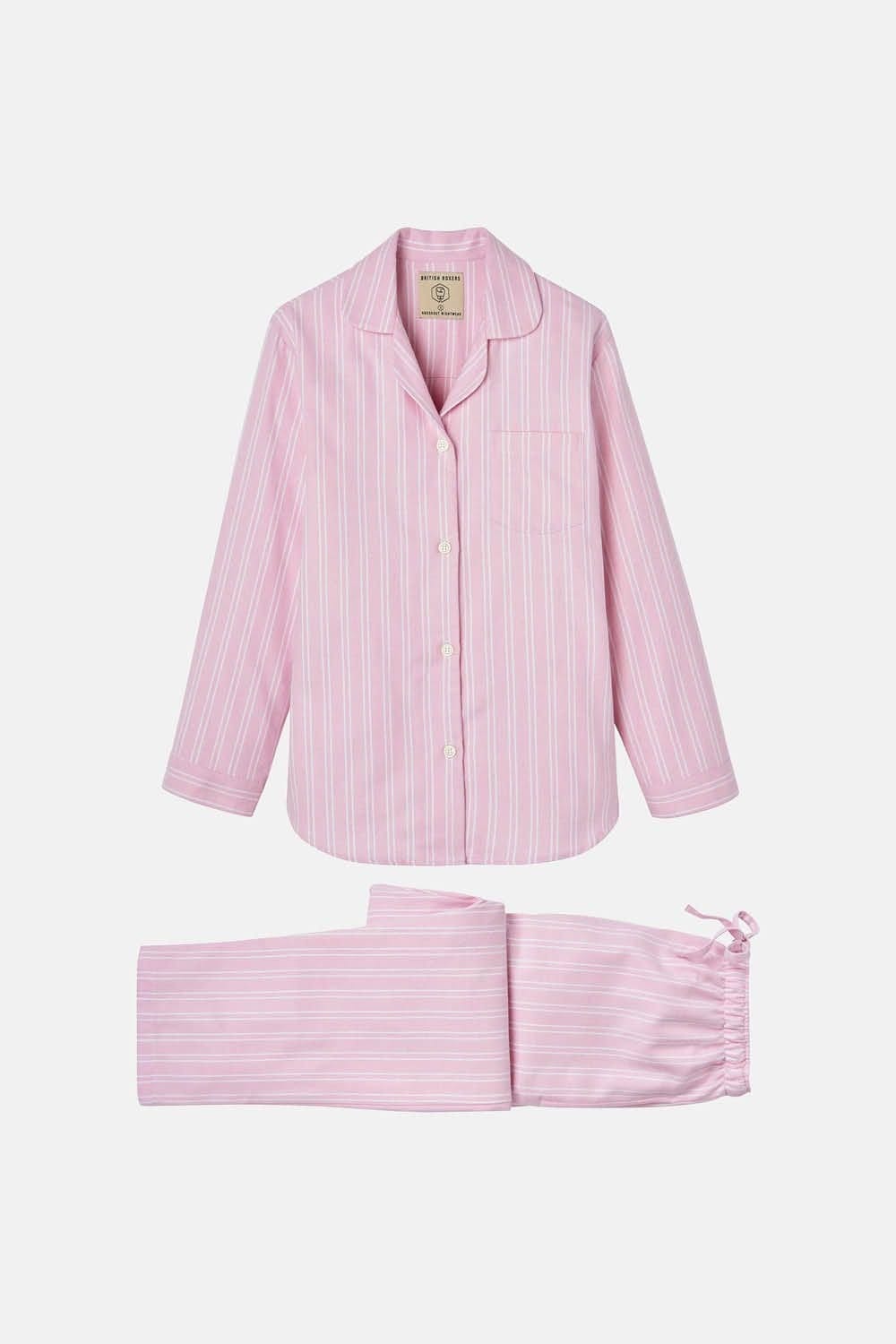 British Boxers British Boxers Women's "Westwood Pink" Stripe Brushed Cotton Pyjama Set in Light Pink - 4
