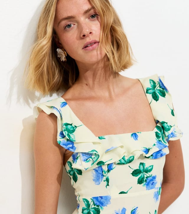 New Look Women's Cream Floral Ruffled Square Neck Midi Dress New Look - 2