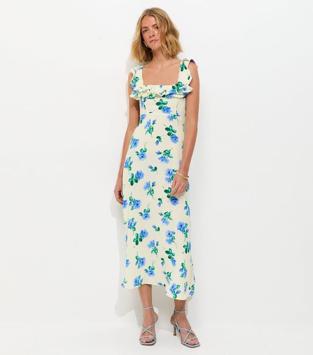 New Look Women's Cream Floral Ruffled Square Neck Midi Dress New Look - 3