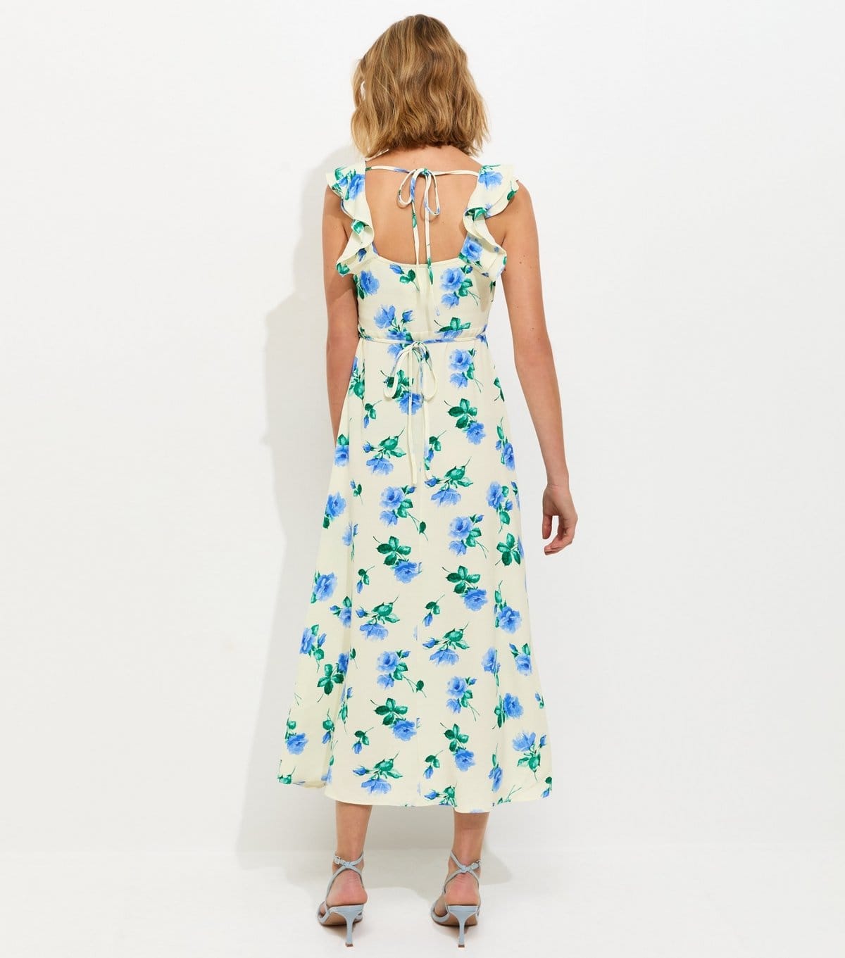 New Look Women's Cream Floral Ruffled Square Neck Midi Dress New Look - 4