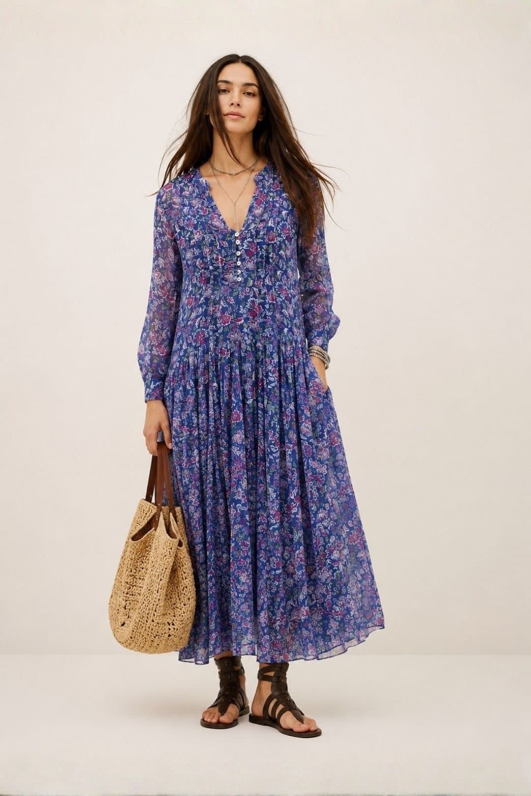 Soul of Sita Soul of Sita Women's Inky blue cotton / silk mix maxi dress