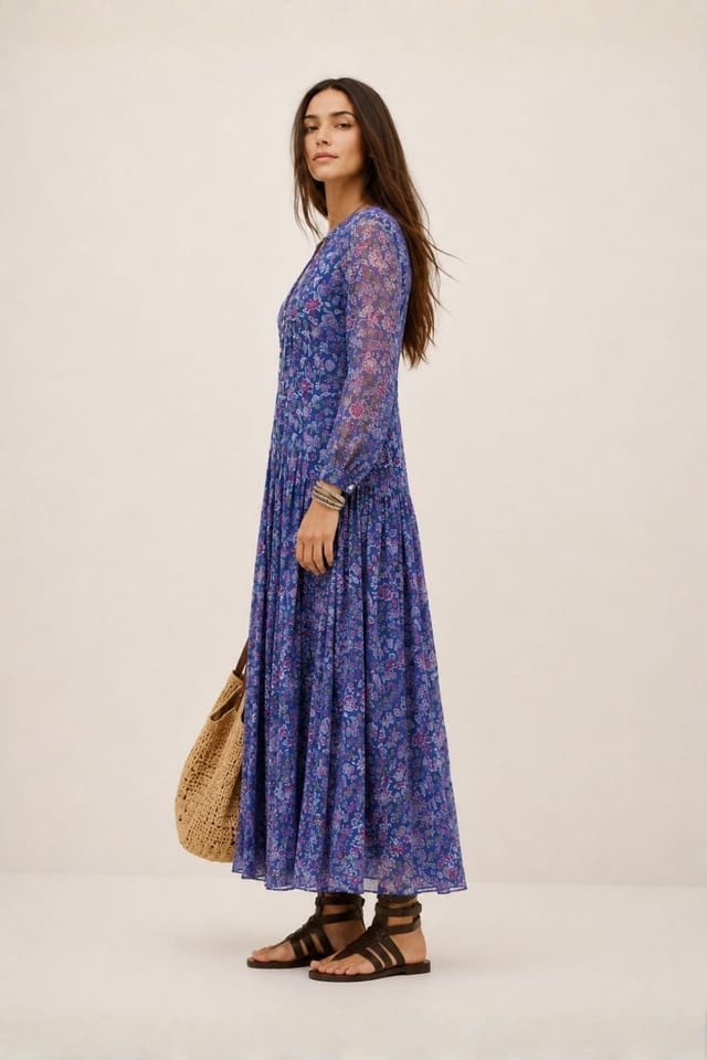Soul of Sita Soul of Sita Women's Inky blue cotton / silk mix maxi dress - 3