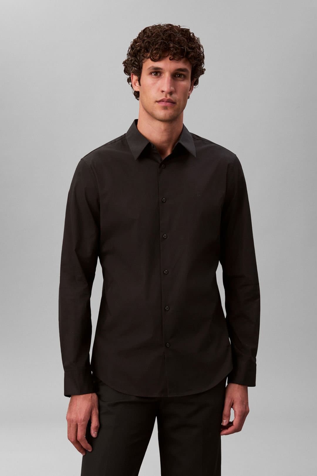 Calvin Klein Calvin Klein Men's LS Solid Stretch Slim Shirt Black