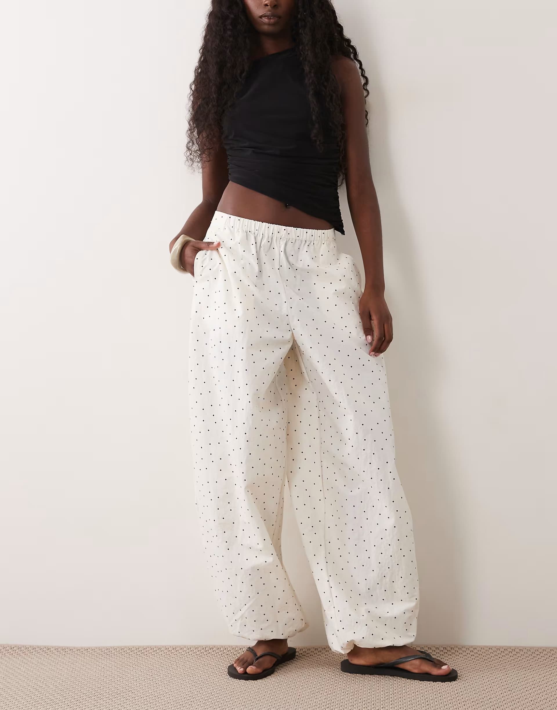 ASOS ASOS DESIGN cotton nylon blend pull on balloon trousers in polka dot