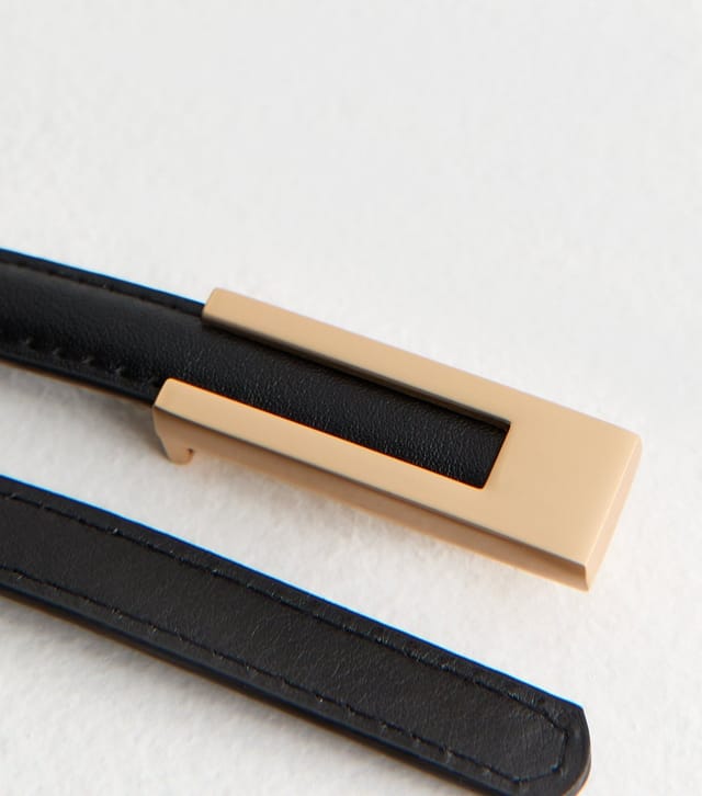 New Look Black Faux Leather Rectangle Buckle Skinny Belt New Look - 3