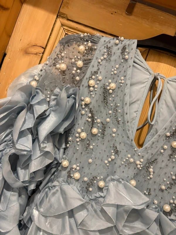 ASOS Asos Luxe blue pearl embellished ruffle dress size 14