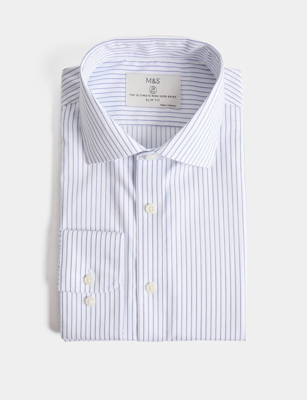 Marks & Spencer M&S Ultimate Slim Fit Non Iron Striped Shirt Blue Mix