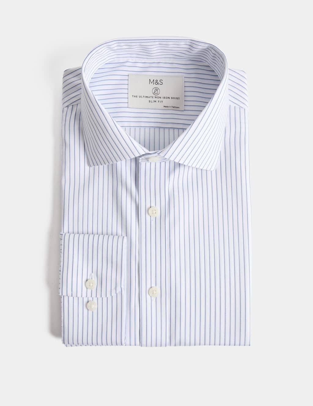 Marks & Spencer M&S Ultimate Slim Fit Non Iron Striped Shirt Blue Mix - 1