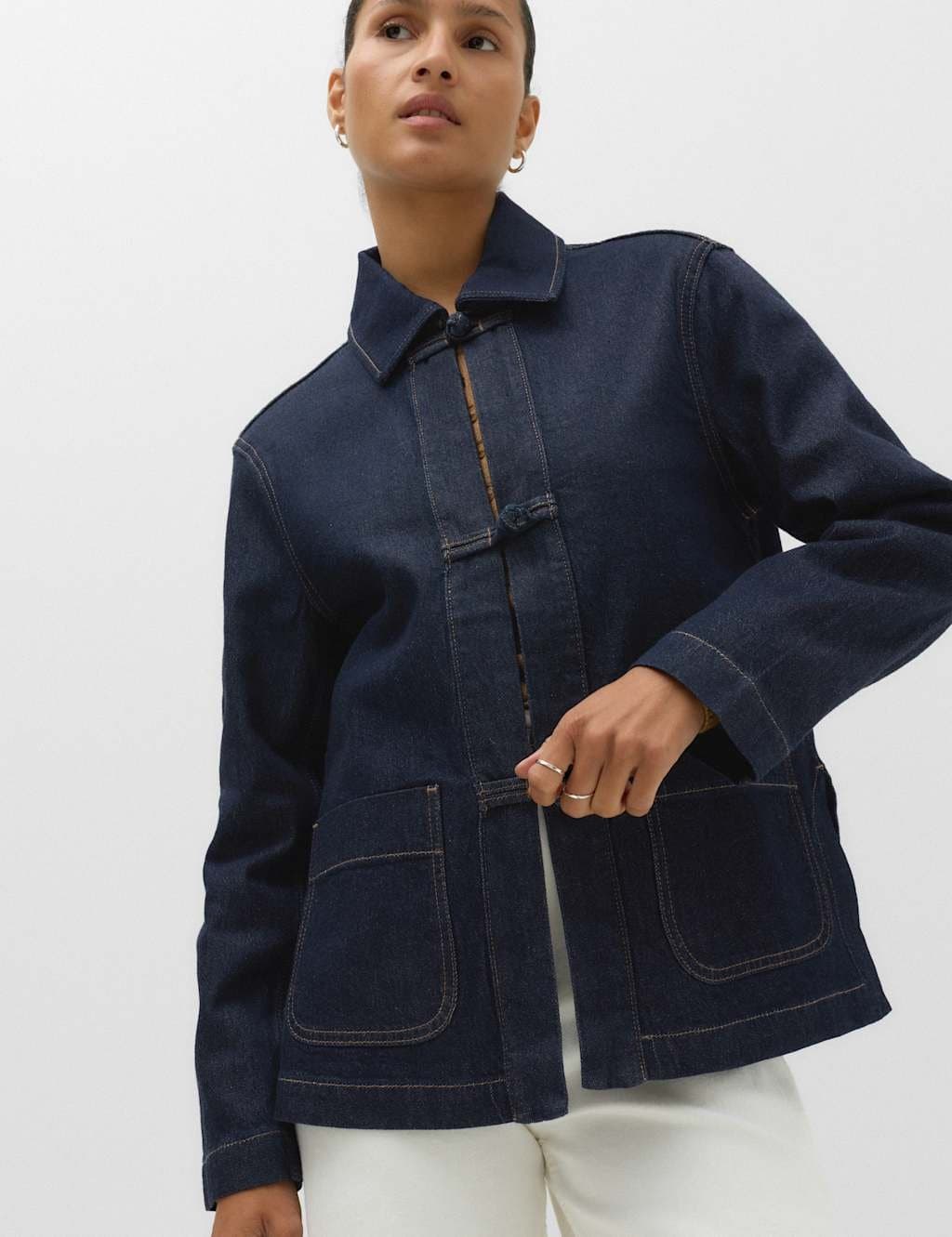 Marks & Spencer M&S Cotton Lyocell Blend Denim Tie Front Jacket Medium Indigo