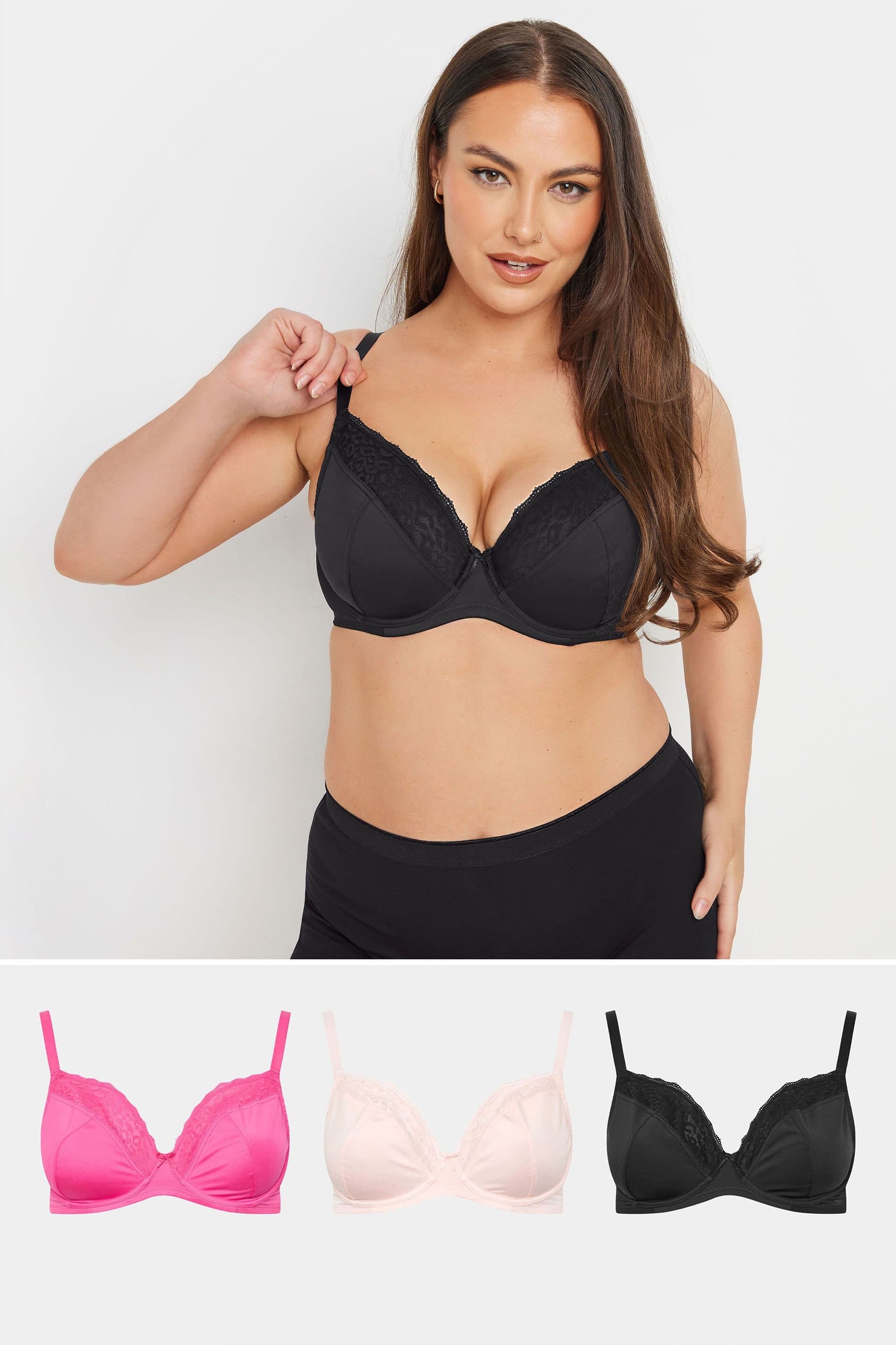 Yours Yours Women's 3 Pack Animal Mesh Underwired Bras in Black