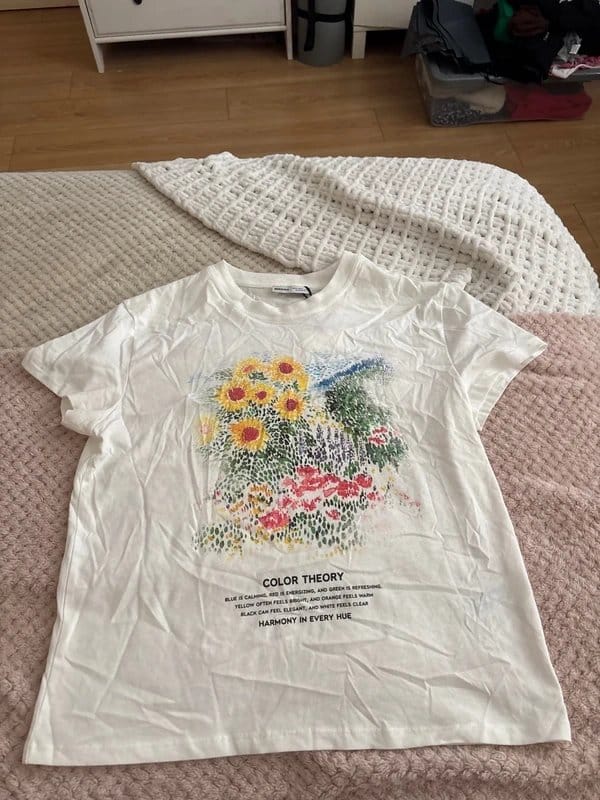 Bershka White Floral Print T-Shirt