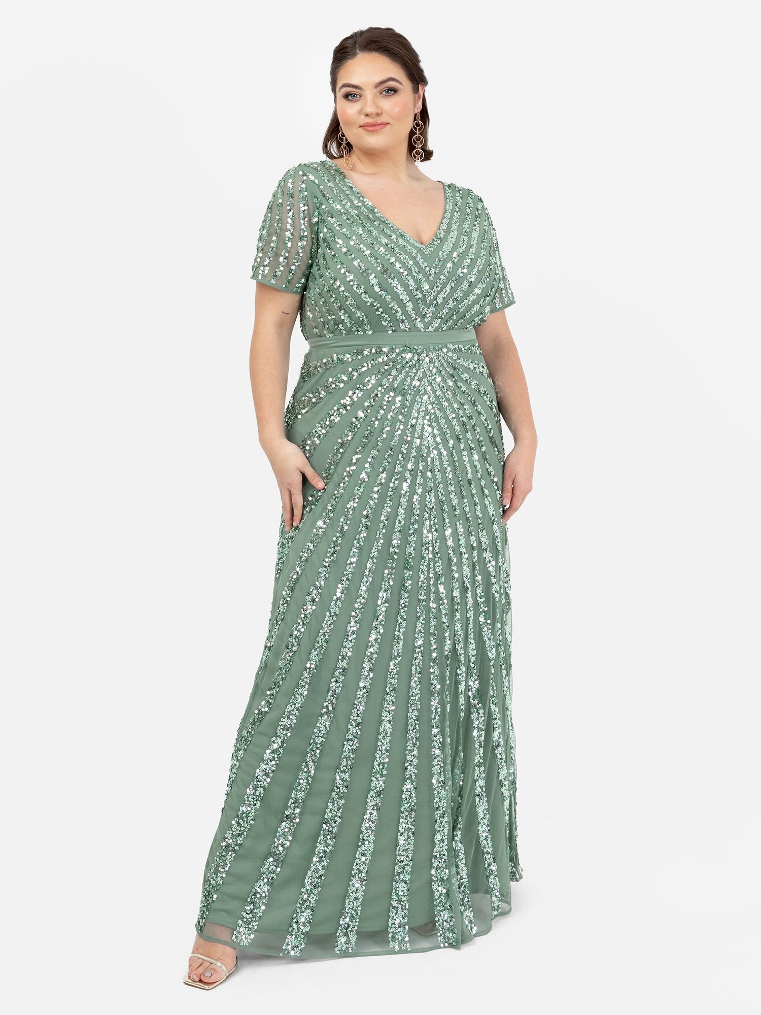 Maya Deluxe Maya Deluxe Women's Short Sleeve Stripe Embellished Maxi Dress in Dark Green - 2