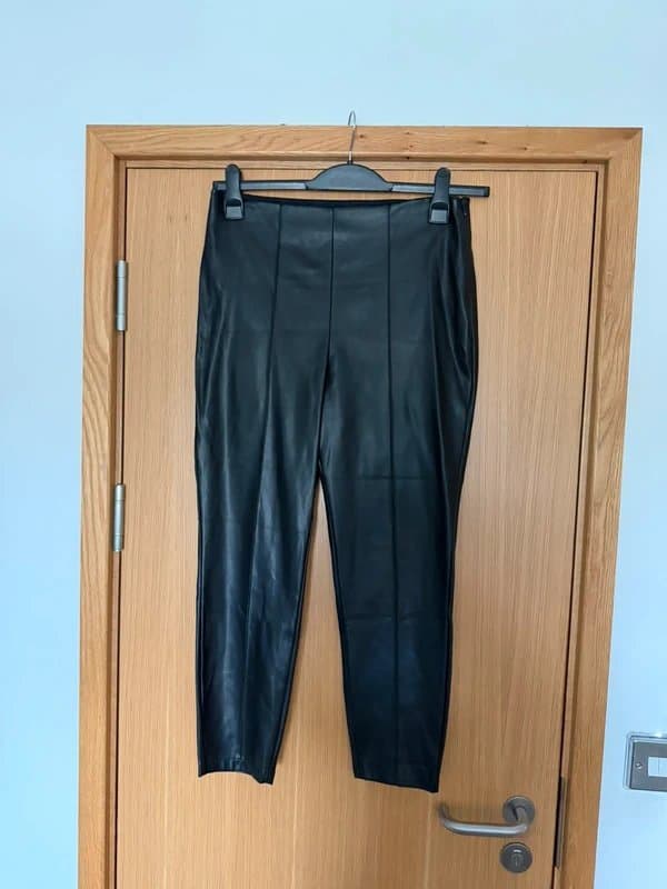 ASOS ASOS Petite Black Faux Leather Trousers Size 12 Side Zip