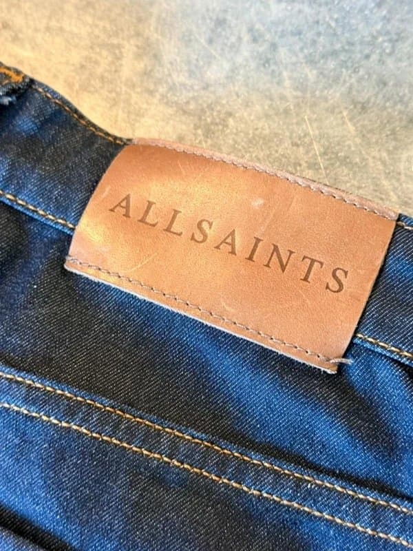AllSaints AllSaints Button Skirt Raw Dark Indigo Denim Pencil UK 8 High Waist