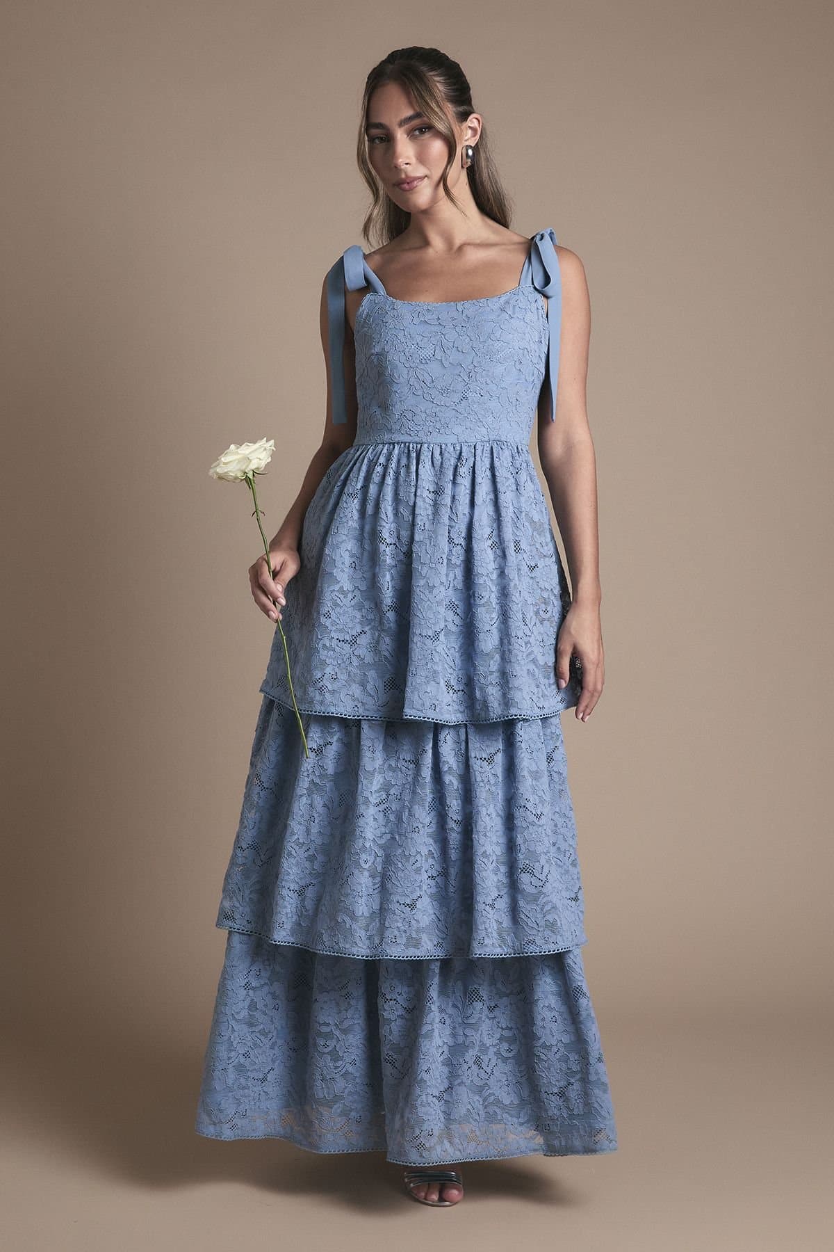 Oasis Oasis Women's Lace Tiered Maxi Bridesmaid Dress in Light Blue