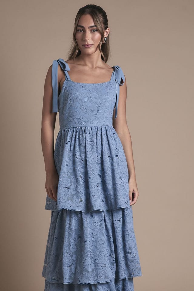 Oasis Oasis Women's Lace Tiered Maxi Bridesmaid Dress in Light Blue - 3