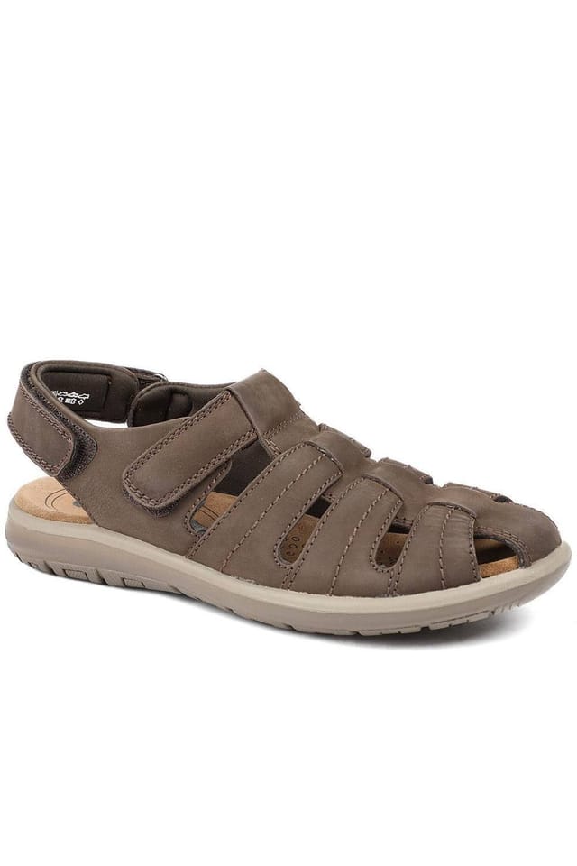 Pavers Pavers Men's Dual Adjustable Fasten Leather Sandals in Brown - 2