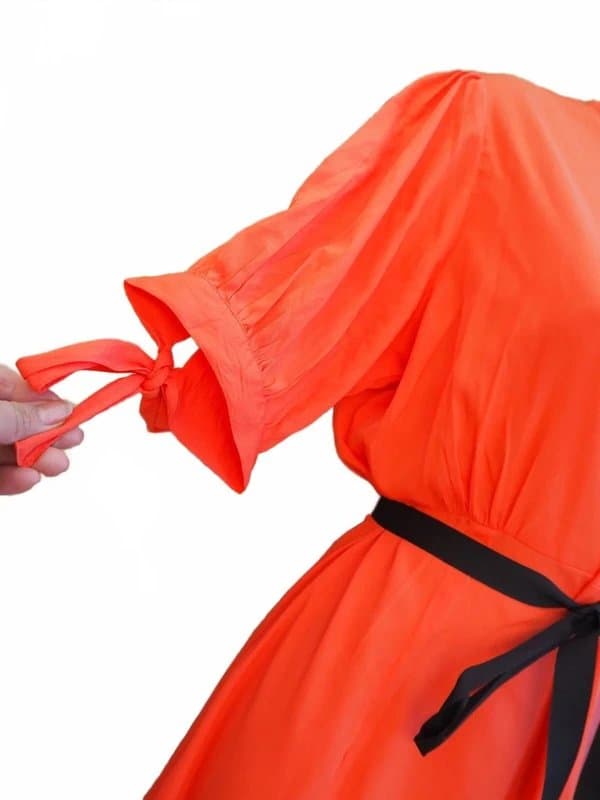 New Look New look orange peach tie short sleeve skater belt midi casual tea dress 14 l